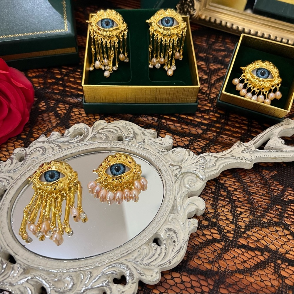 BLUE EYES with Gift Box Lovers Eye Victorian Earrings, Ring, or Brooch Pins